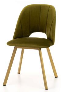 Krzesło tapicerowane Maja oliwkowy welur ze złotymi nogami