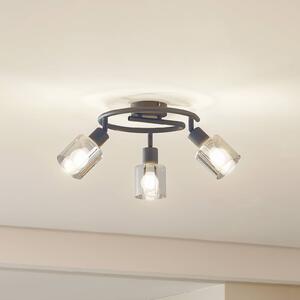 Lampa sufitowa Lindby Netty, szara, 3-punktowa, szkło Netty Lindby, możliwość ściemniania, aluminiowy / szary / cynkowy, salon / jadalnia, szkło, nowoczesny
