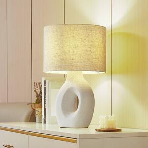 Lampa stołowa Thalassia Lindby, biały / opal, salon / jadalnia, tkanina / materiał / jedwab, skandynawski