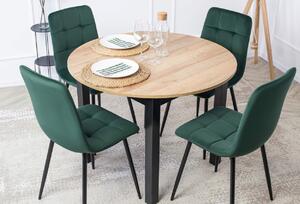 Zestaw stół okrągły rozkładany harry i 4 krzesła tapicerowane peru zielone welurowe do jadalni