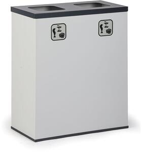 Wewnętrzny kosz do segregacji śmieci, 2x 70 l, uchwyt na worek, szary/czarny