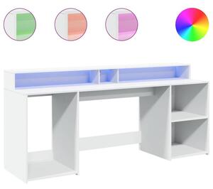 Biurko z podÅwietleniem LED, biaÅe, 200x55x91 cm