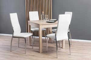 Zestaw stół kwadratowy dingo i 4 krzesła tapicerowane k209 białe ekoskóra do jadalni