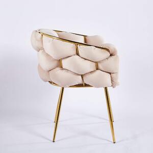 EMWOmeble Krzesło fotelowe Glamour BALLOON beżowy welur / złote nogi