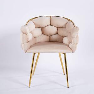 EMWOmeble Krzesło fotelowe Glamour BALLOON beżowy welur / złote nogi