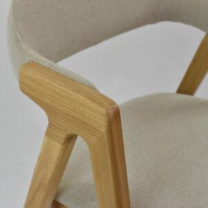 Nowoczesne zaokrąglone krzesło dębowe z beżową tapicerką Logan
