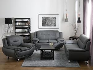 Sofa trzyosobowa ze sztucznej skóry do salonu szara nowoczesna Leira Beliani