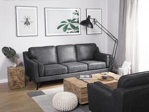 Sofa kanapa trzyosobowa szara drewniane nóżki ekoskóra retro Lokka Beliani