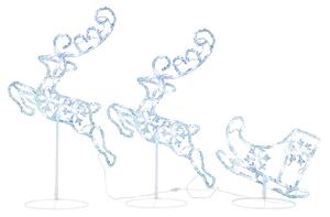 Świąteczne, lecące renifery z saniami, akryl, 260x21x87 cm