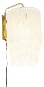 Orientalny Kinkiet / Lampa scienna złoty kremowy klosz z frędzlami - Franxa Oswietlenie wewnetrzne