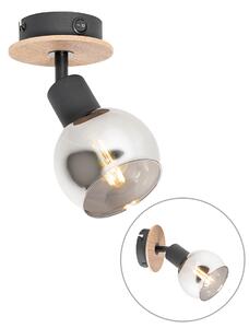 Art Deco Reflektorek / Spot / Spotow black z przydymionym szkłem i drewnem - Vidro Oswietlenie wewnetrzne