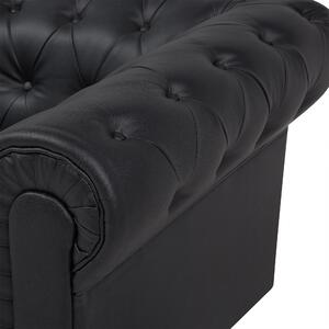 Klasyczny zestaw wypoczynkowy duża sofa fotel ekoskóra pikowany czarny Chesterfield Beliani