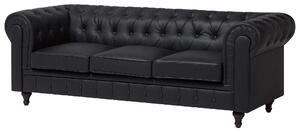 Klasyczny zestaw wypoczynkowy duża sofa fotel ekoskóra pikowany czarny Chesterfield Beliani