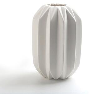 Biały Dekoracyjny Wazon Ceramiczny Ozdobny Karbowany Milano - 21cm