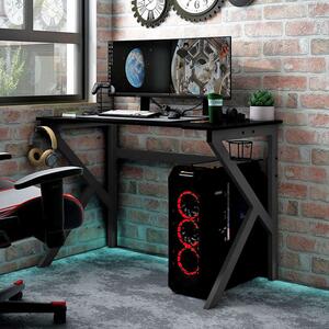 Czarne biurko gamingowe z uchwytami - Higo
