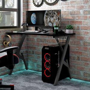 Czarne młodzieżowe nowoczesne gamingowe biurko z uchwytami - Vibo