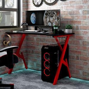 Czerwono-czarne biurko gamingowe z uchwytami - Vibo