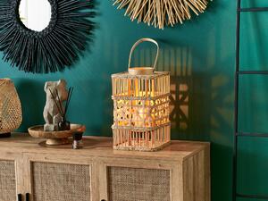 Lampion bambusowy ze szklanym świecznikiem naturalny kolor Lumbis Beliani