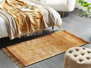 Nowoczesny dywan z wiskozy z frędzlami 80 x 150 cm pomarańczowy Hanli Beliani