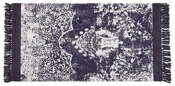 Vintage dywan z wiskozy z frędzlami 80 x 150 cm fioletowy z białym Akarsu Beliani