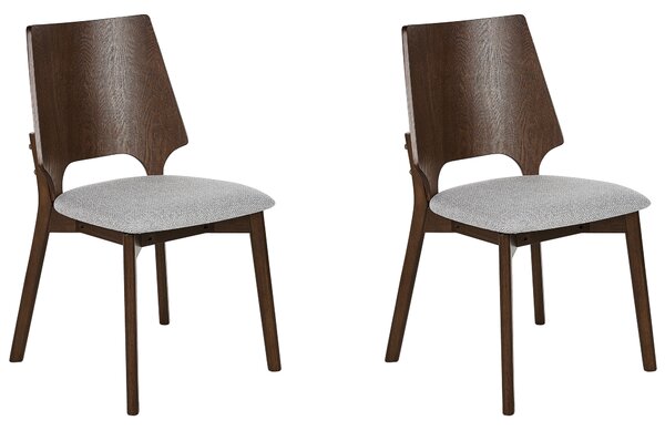Zestaw 2 krzeseł do jadalni tapicerowane siedzisko ciemne drewno z szarym Abee Beliani