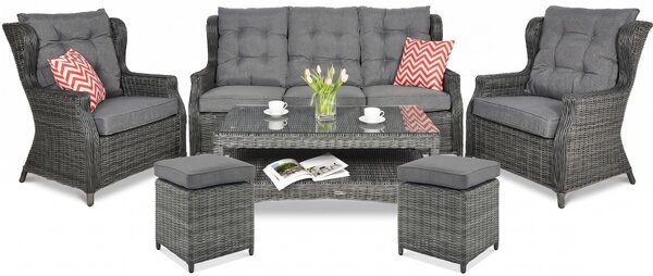Zestaw technorattanowy TRIVENTO 3 + PUFY Dark Grey