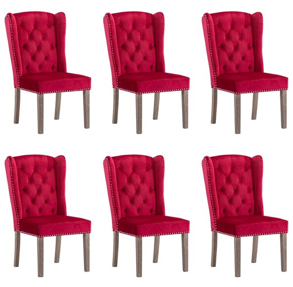 Krzesła stołowe, 6 szt., czerwone wino, aksamitne