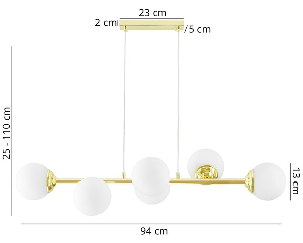 LAMPA WISZĄCA SUFITOWA NOWOCZESNA ZŁOTO KLASYCZNE BIAŁE KULE FINO 6 LED