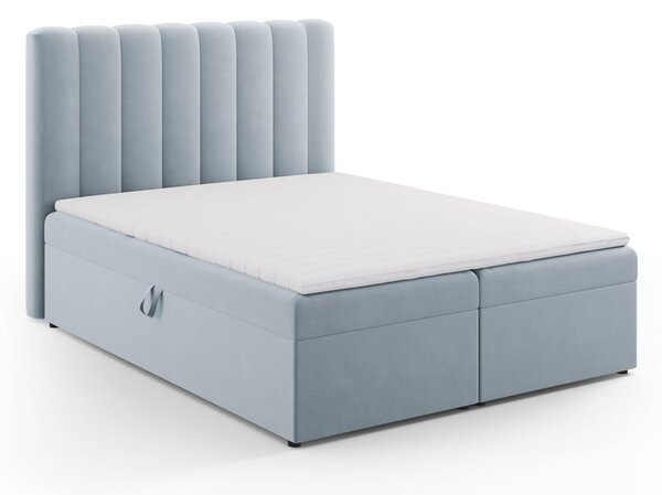 Jasnoniebieskie łóżko boxspring ze schowkiem 160x200 cm Gina – Milo Casa