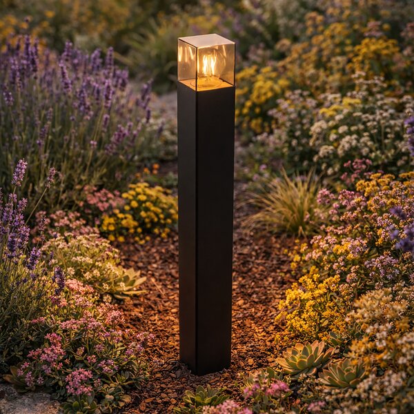 Stojąca lampa zewnętrzna czarna 70 cm IP44 z dymionym szkłem - Denmark