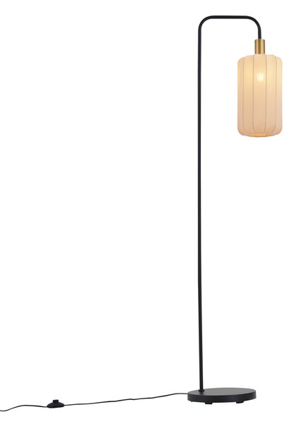 Lampa podłogowa Japandi czarna ze złotym i beżowym kloszem - Pluni