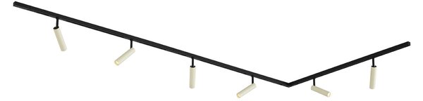Nowoczesny system oświetlenia szynowego Slimline Uzzy z 6 reflektorami w kolorze beżowym i czarnym - 1-fazowy