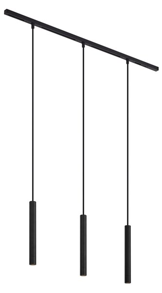 Nowoczesny system oświetlenia szynowego Slimline Keno z 3 czarnymi lampami wiszącymi 1-fazowymi