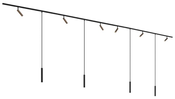 Nowoczesny system oświetlenia szynowego Slimline Uzzy Keno z 6 reflektorami i 4 lampami wiszącymi, ciemny brąz, 1-fazowy