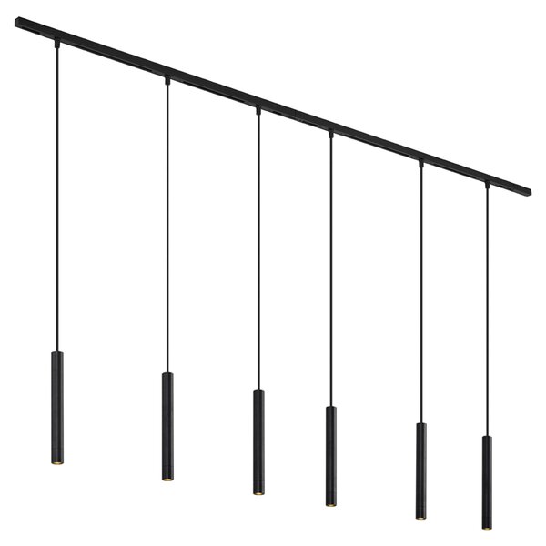 Nowoczesny system oświetlenia szynowego z 6 czarnymi lampami wiszącymi 1-fazowymi - Slimline Keno