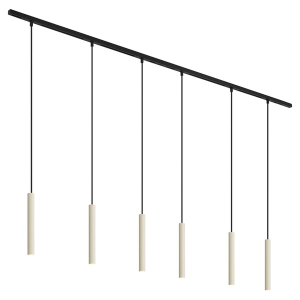Nowoczesny system oświetlenia szynowego z 6 lampami wiszącymi w kolorze beżowym i czarnym, jednofazowy - Slimline Keno
