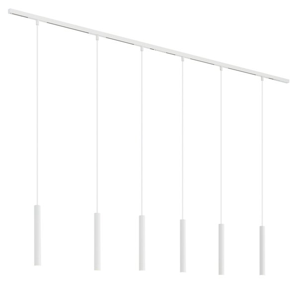 Nowoczesny system oświetlenia szynowego Slimline Keno z 6 białymi lampami wiszącymi 1-fazowymi