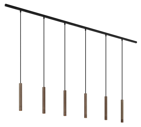 Nowoczesny system oświetlenia szynowego z 6 lampami wiszącymi w kolorze brązu, jednofazowy - Slimline Keno