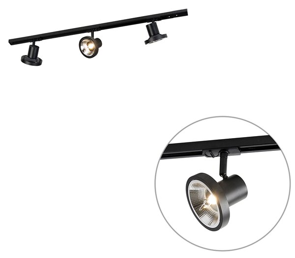 Nowoczesny system oświetlenia szynowego z 3 czarnymi reflektorami jednofazowymi 100 cm - Iconic Jeany