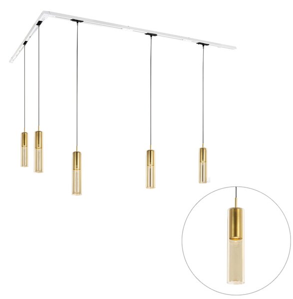 Nowoczesny system oświetlenia szynowego z 5 złotymi lampami wiszącymi jednofazowymi - Iconic Lloyd