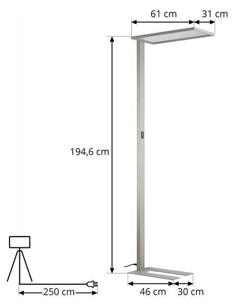 Lampa stojąca Taronis PRIOS, możliwość ściemniania, aluminiowy / szary / cynkowy, biuro, aluminium, nowoczesny