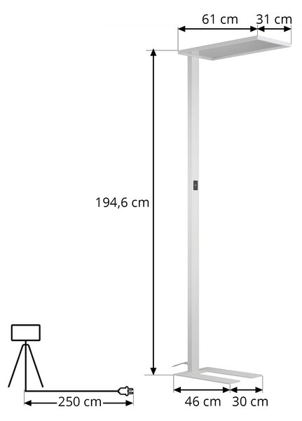 Lampa stojąca Taronis PRIOS, możliwość ściemniania, biały / opal, biuro, aluminium, nowoczesny