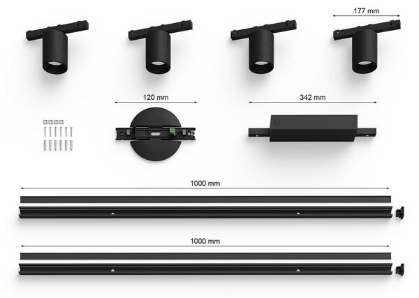 Philips Hue Perifo system szynowy 4x spoty czarne Perifo, możliwość ściemniania, czarny, biuro, metal, nowoczesny