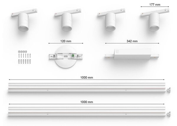 Philips Hue Perifo system szynowy 4x spoty białe Perifo, możliwość ściemniania, biały / opal, biuro, metal, nowoczesny