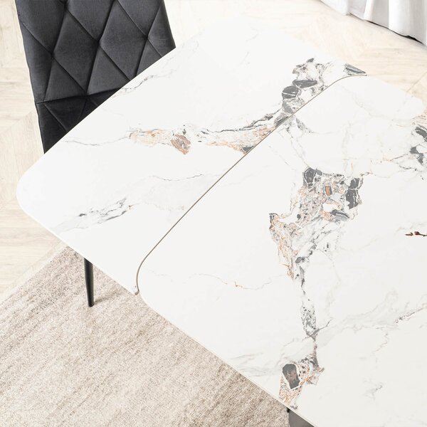 Ceramiczny stół z rozkładanym blatem Verona 160-240 cm, biały marmur/czarny