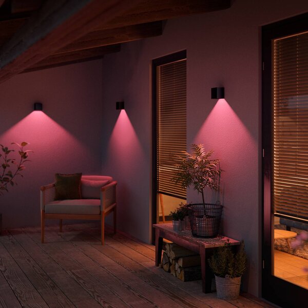 Philips Hue kinkiet zewnętrzny LED Resonate, czarny, RGBW, IP44 możliwość ściemniania, czarny, aluminium, nowoczesny