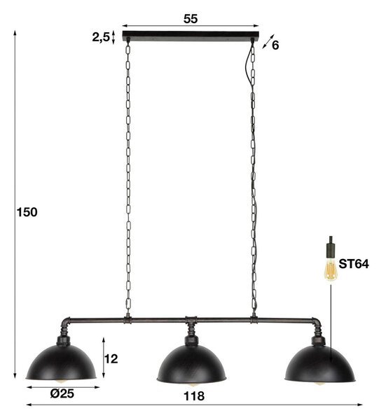 ZIJLSTRA Lampa wisząca Vanderbrock, możliwość ściemniania, czarny, salon / jadalnia, metal, industrialny