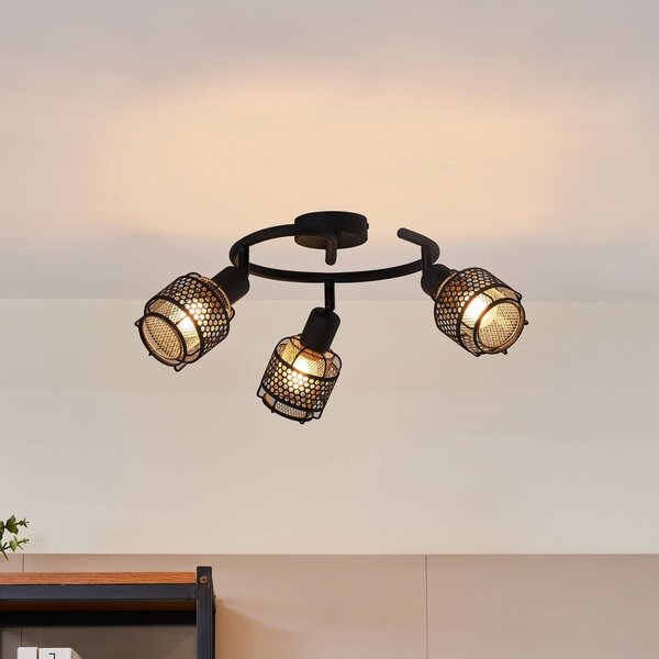 Lampa sufitowa Eudoria Lindby, możliwość ściemniania, czarny, salon / jadalnia, metal, nowoczesny