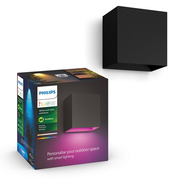 Philips Hue kinkiet zewnętrzny LED Resonate, czarny, RGBW, IP44 możliwość ściemniania, czarny, aluminium, nowoczesny