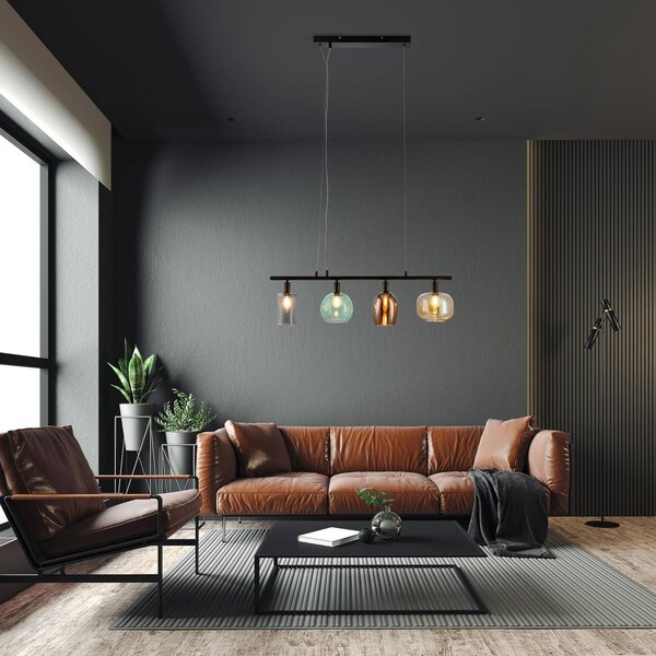Nowa Lampa wisząca szklana Telesto, możliwość ściemniania, multikolor, salon / jadalnia, szkło